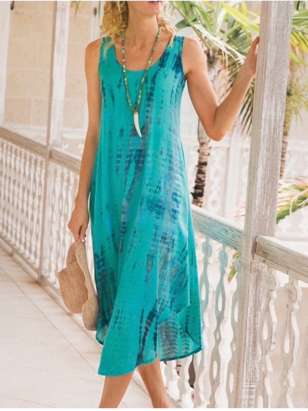 NWT Soft Surroundings Sleeveless Teal Tie-Dye Dress XL
